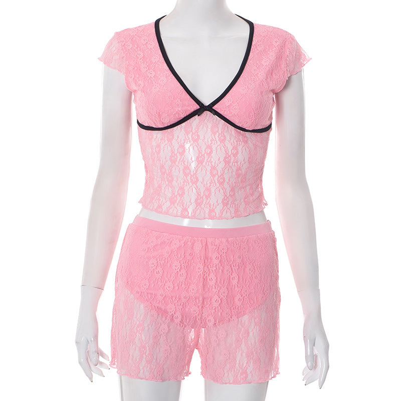Dame Spids-Sets med elegant kortærmet top og shorts Stilla