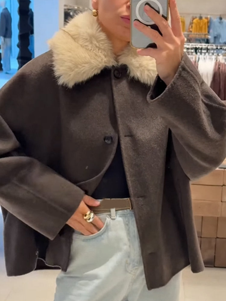 Dame elegant oversized jakke med sherpa-krave Stilla