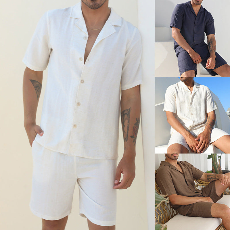 Herrer Let stråshorts med matchende skjorte Stilla