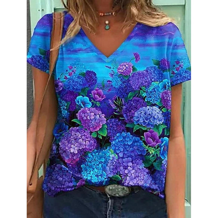 Dame Floral Print V-Udskæring Top Stilla