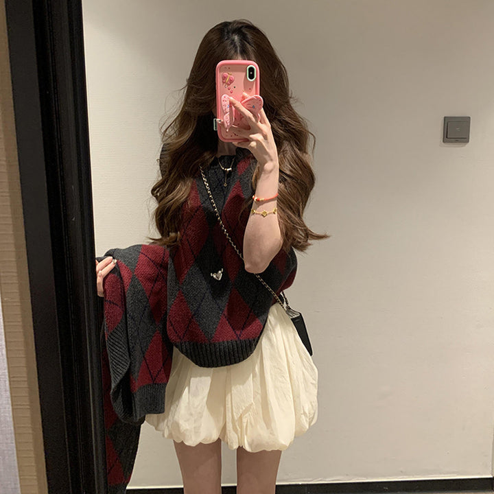 Femme Cozy Argyle Strikketrøje med matchende Shrug Stilla