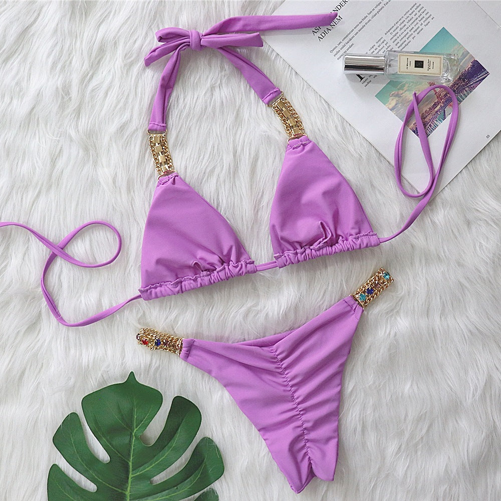 Dame Elegante Bejeweled Triangle Bikini Sæt Stilla