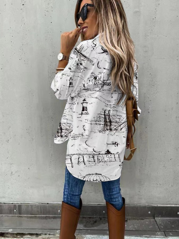 Damebluse med kunstnerisk tryk Stilla