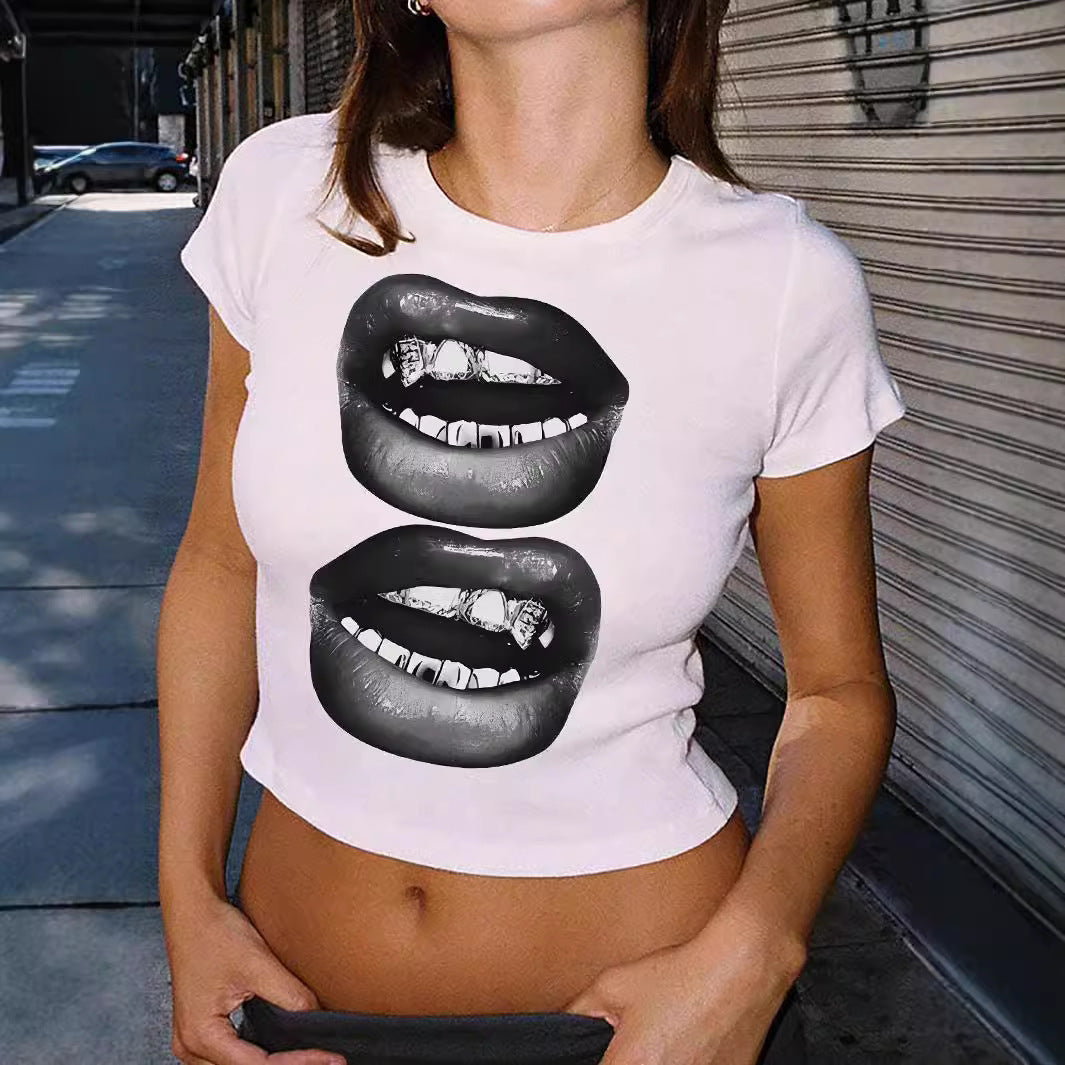 Dame Crop-T-shirt med kreativ telefon-design Skovae