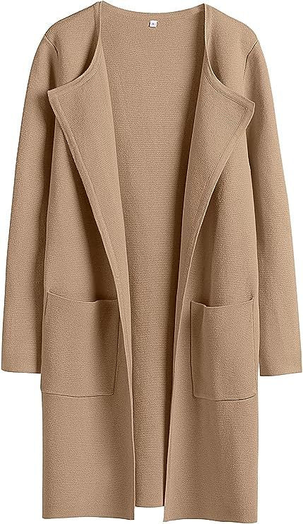 Dame Oversized Strikjakke med åbne front og praktiske lommer Stilla