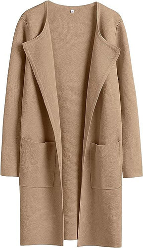 Dame Oversized Strikjakke med åbne front og praktiske lommer Stilla