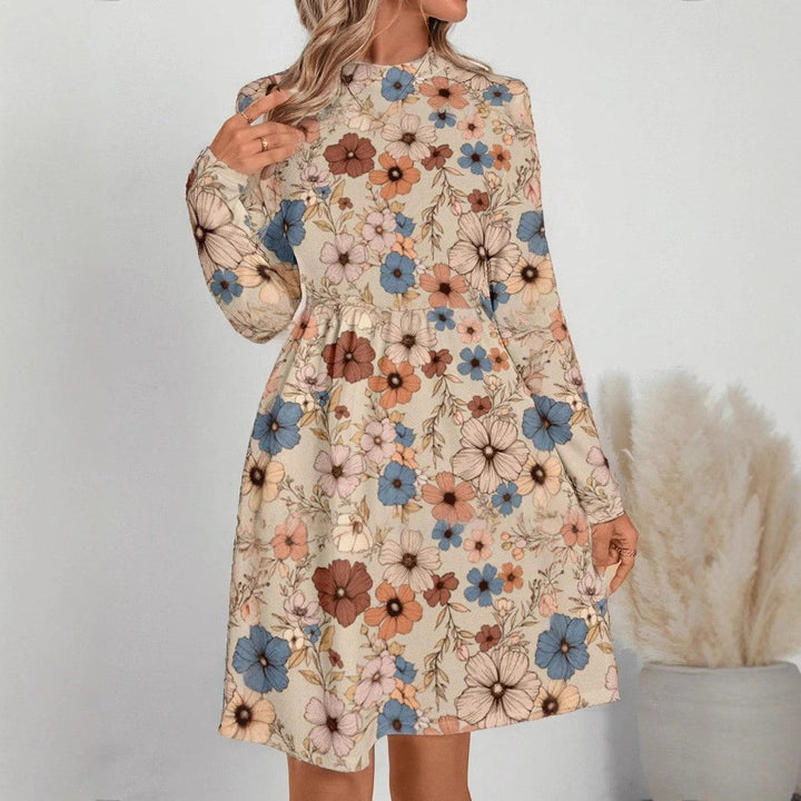 Stilla | Chic Floral Loose Rund Hals Langærmet Kjole