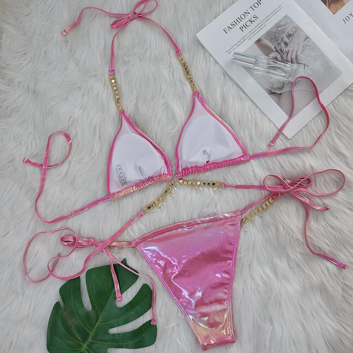 Dame iriserende perle triangle bikini sæt Stilla
