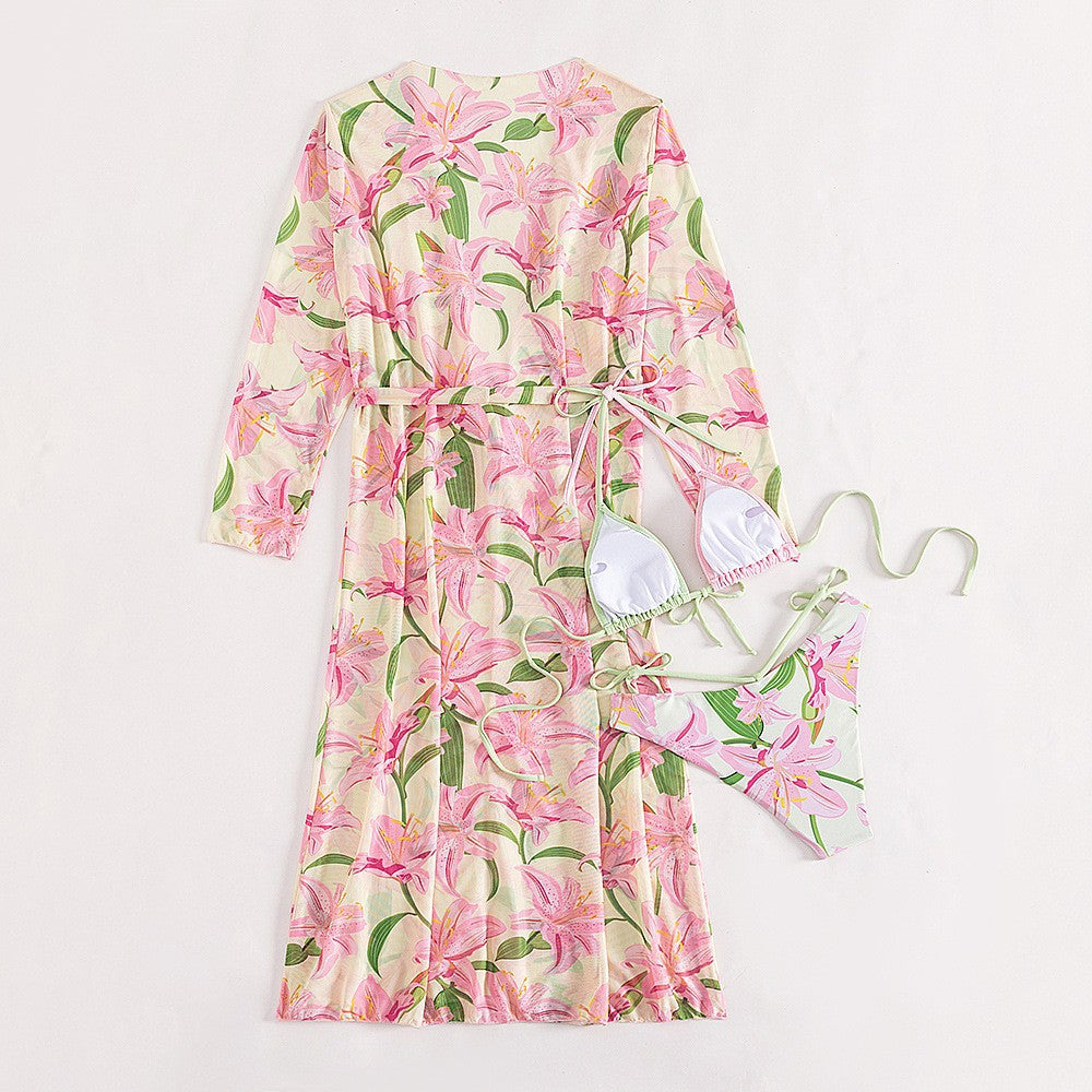 Dame Floral Print Badeoverdel Robe Sæt Stilla