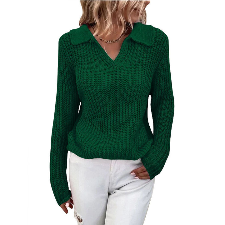 Dame finstrikpullover med krave Stilla