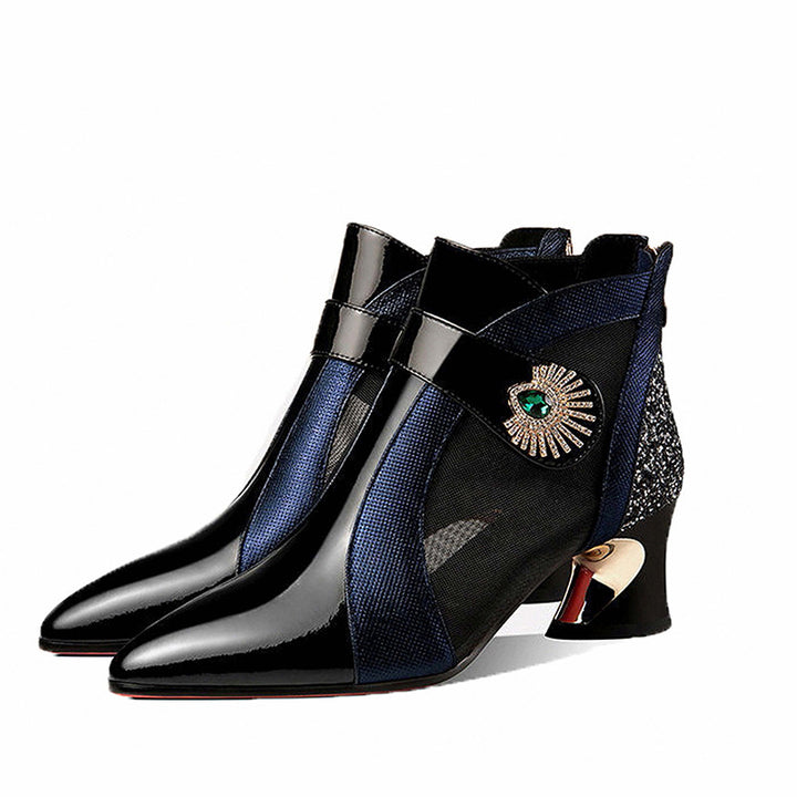 Dame High-Heel Støvler med elegant Mesh-indlæg og Funklende Smykkedetail Stilla