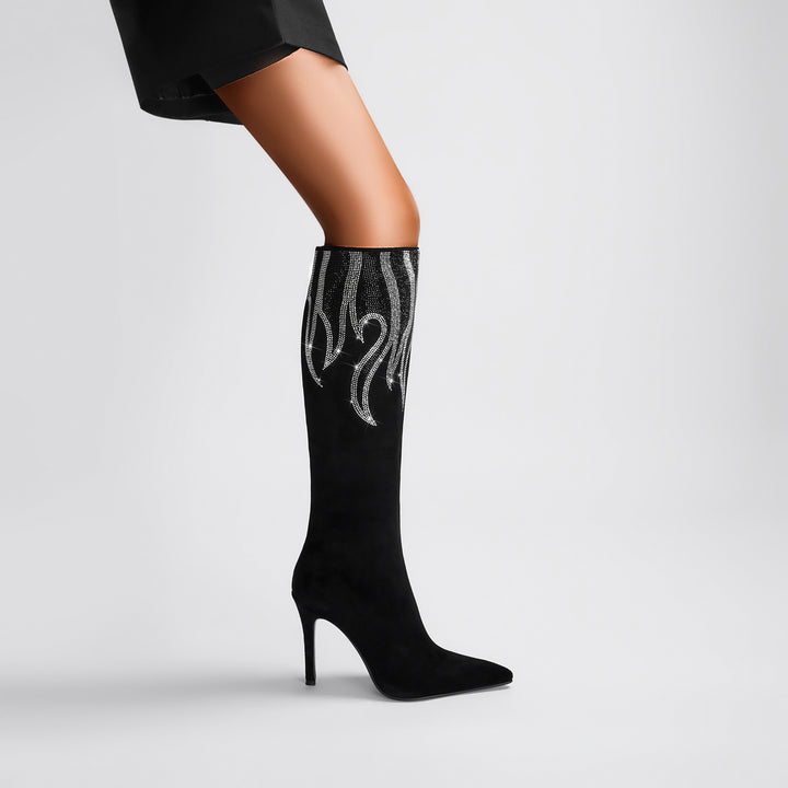 Femme Glinsende Samt Stiletto Lårhøje Støvler Stilla