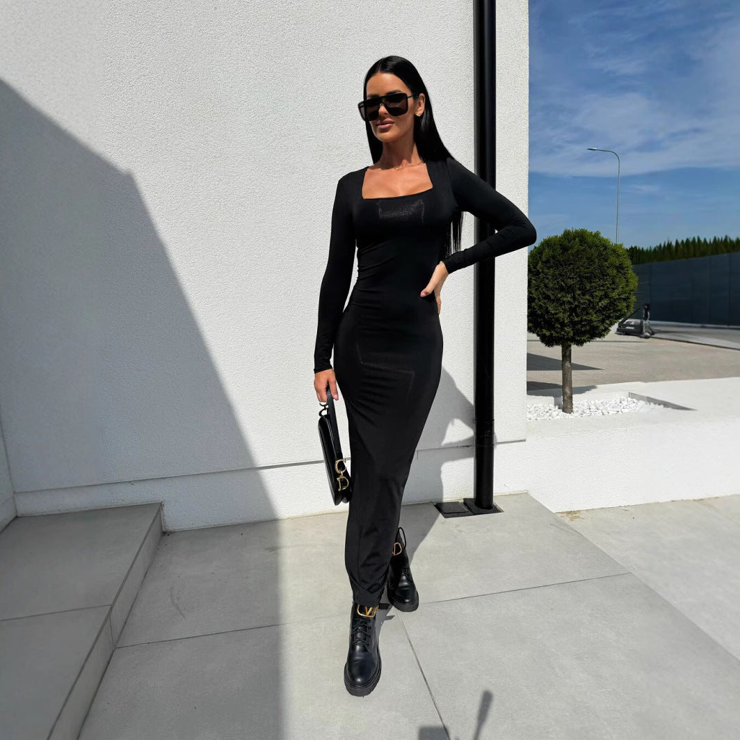 Dame Langærmet Leopardtryk Bodycon Maxi Kjole Stilla
