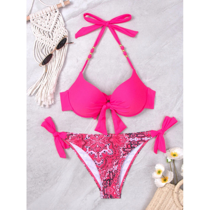 Dame Bikini-sæt med fashionable bindebånd og udarbejdet mønster Skovae