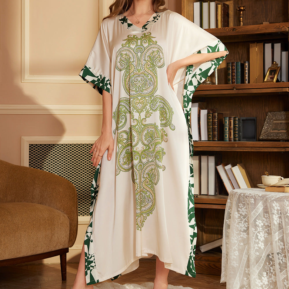 Dame elegant kaftanrobe med blomsterprint og taljebælte Stilla