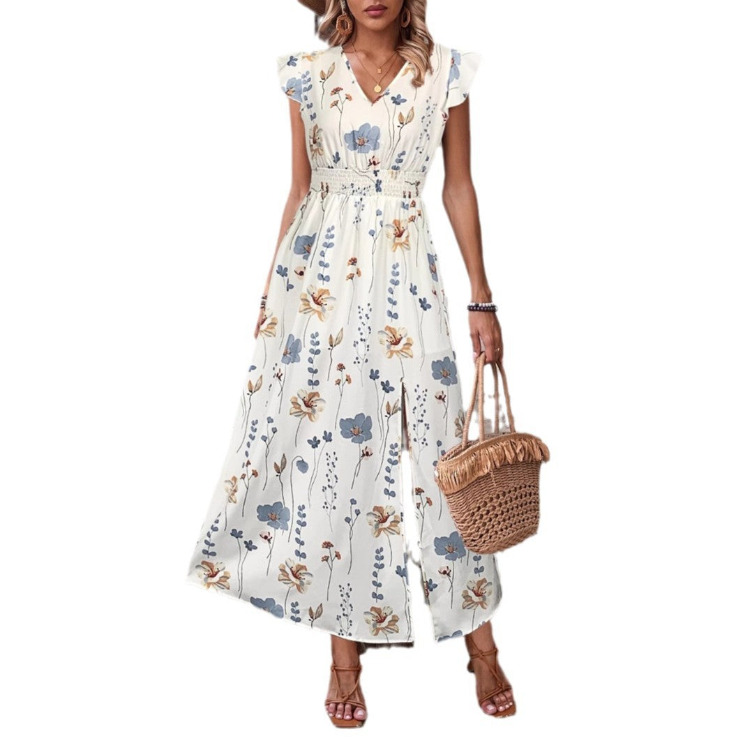 Dame let Maxi-kjole med blomsterdesign og V-hals Stilla