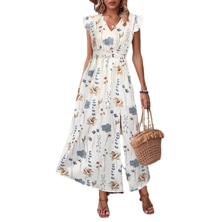 Dame let Maxi-kjole med blomsterdesign og V-hals Stilla
