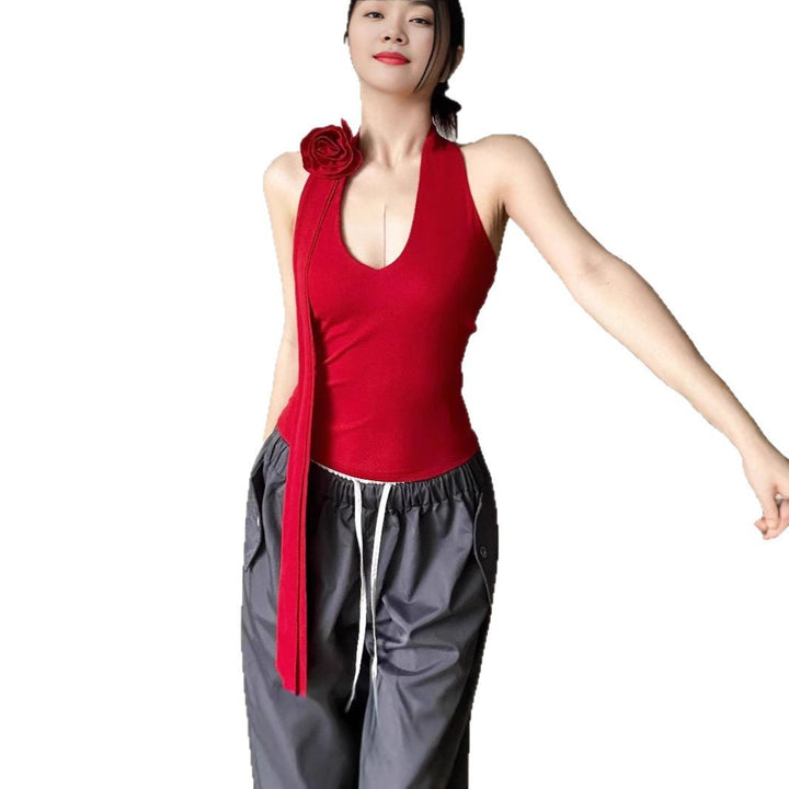 Dame Halterneck Top med blomstret design Stilla