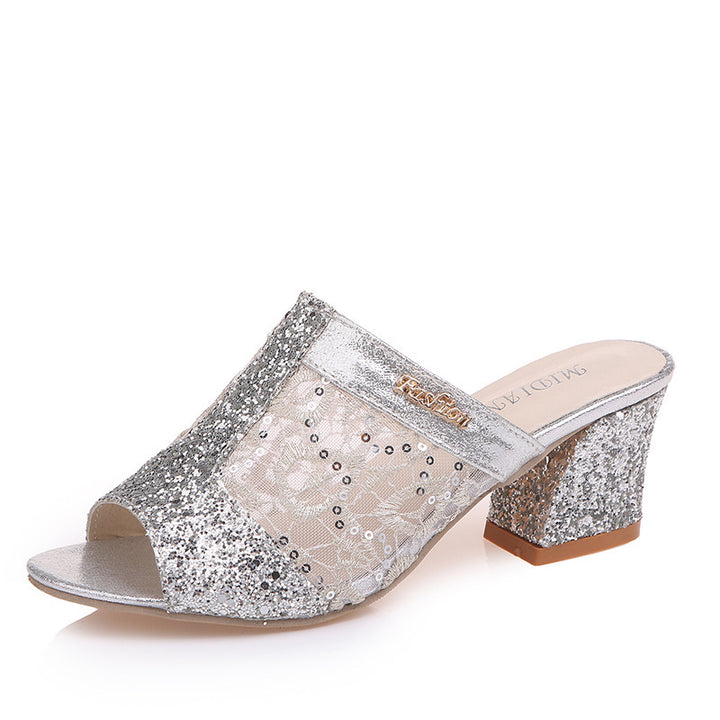 Damer Glitrende Slingback-Pantoletten med elegant netdesign og moderigtigt hæl Stilla