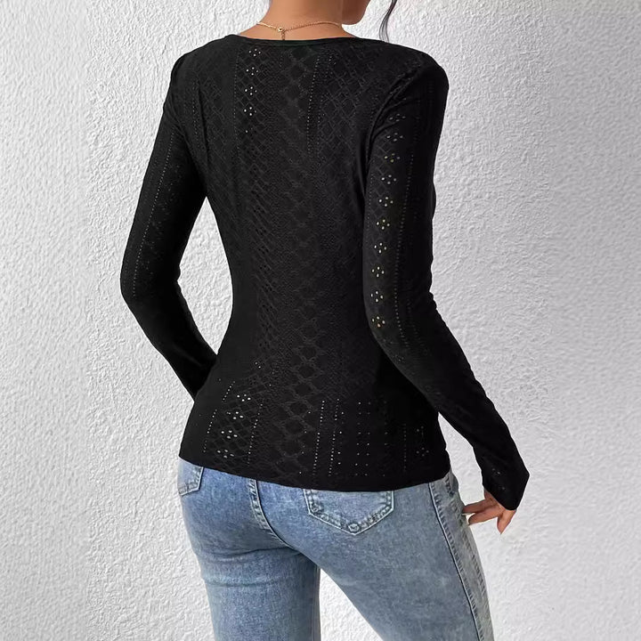 Kvinders langærmet bodysuit med firkantet udskæring og elegante flæser Stilla