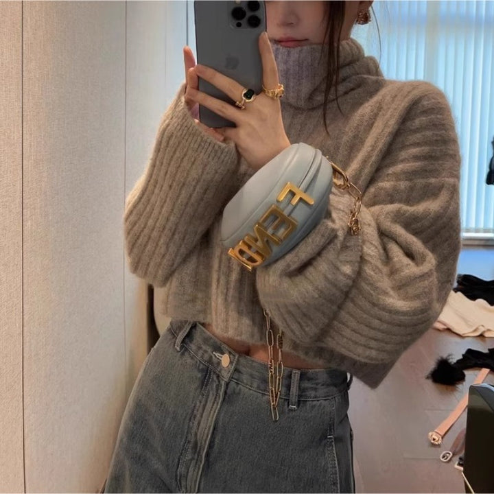 Femme Korte Ribstrikket Rullekrave Sweater Stilla