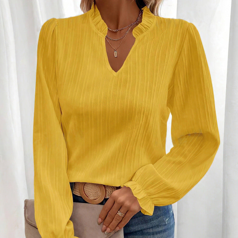 Dame Elegant V-udskæring Bluse med Fald Detaljer Stilla