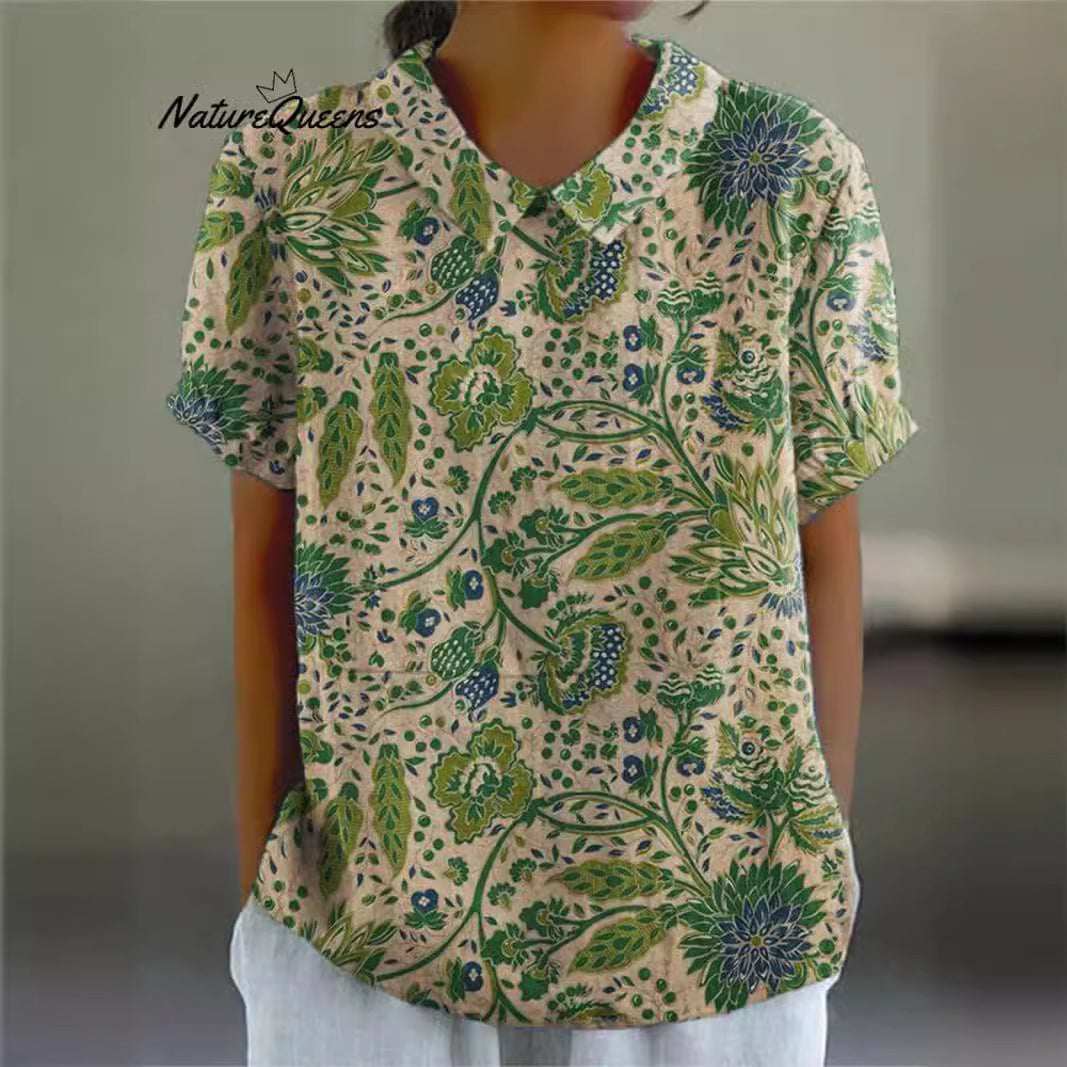 Dame kortærmet bluse med kunstnerisk blomsterprint Stilla