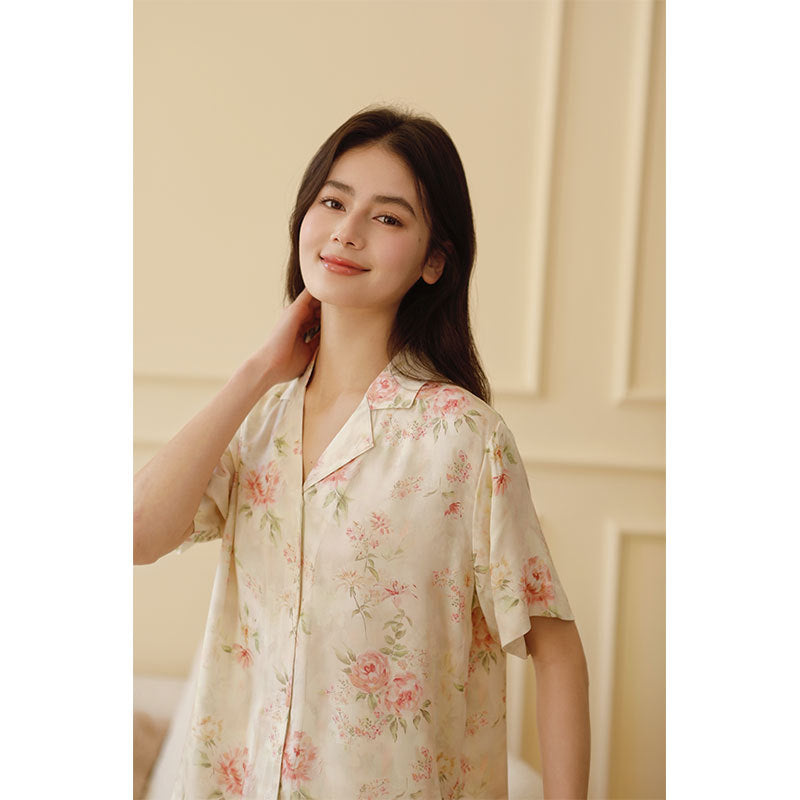 Dame Satin Pyjamas-Sæt med frisk blomsterdesign og elegant snit Stilla