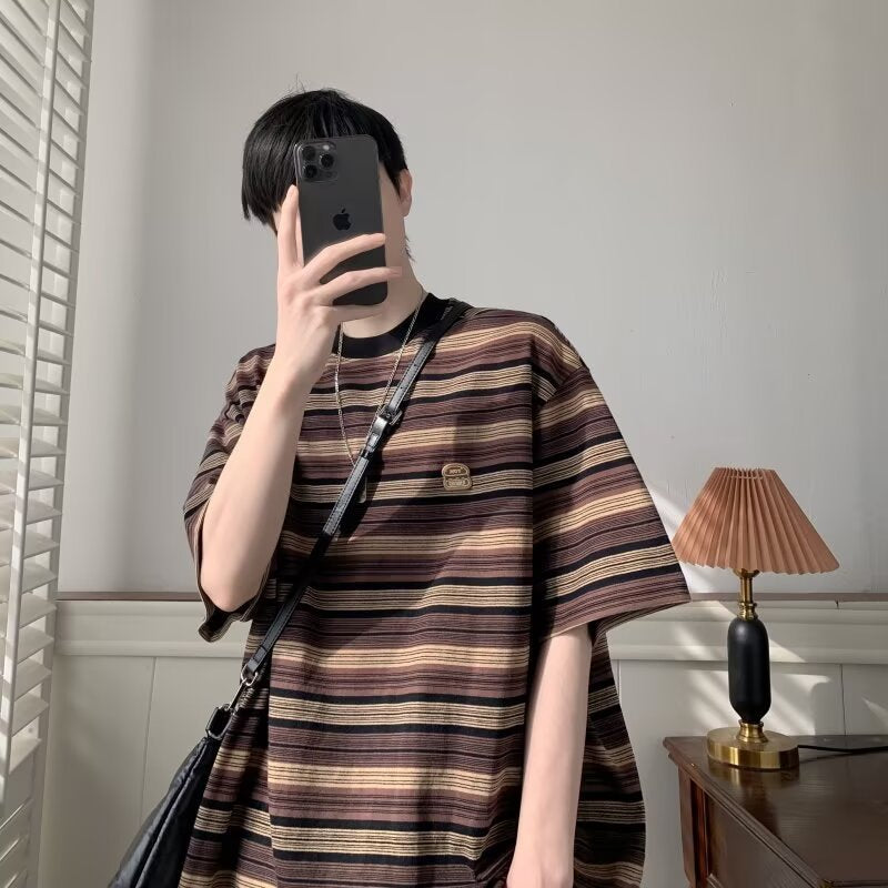 Herrer Oversized T-shirt med trendy stribemønster og afslappet snit Stilla