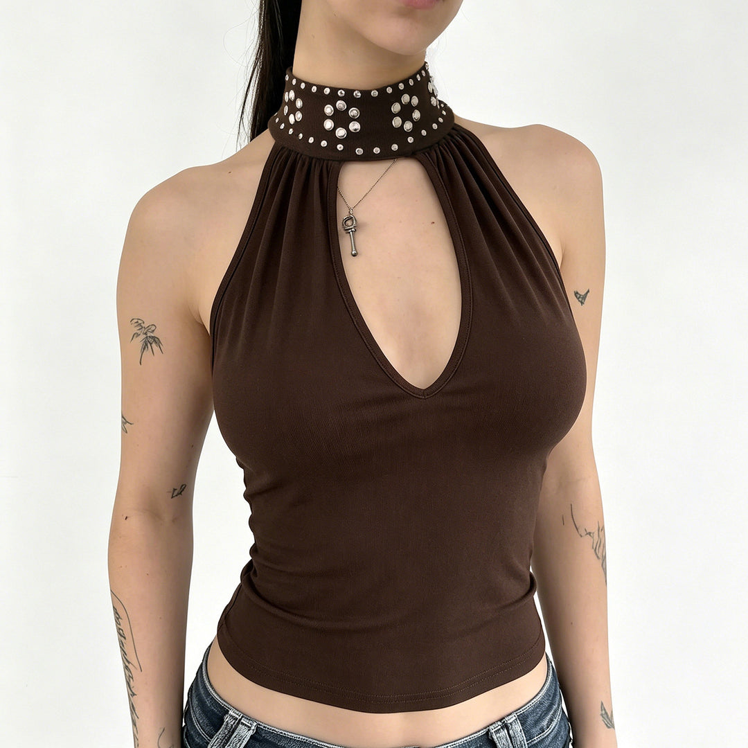 Dame Elegant Halterneck-top med glitrende accenter Skovae