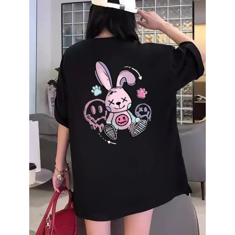Dame afslappet T-shirt med kunstnerisk Bunny-motiv og grafiske detaljer Stilla