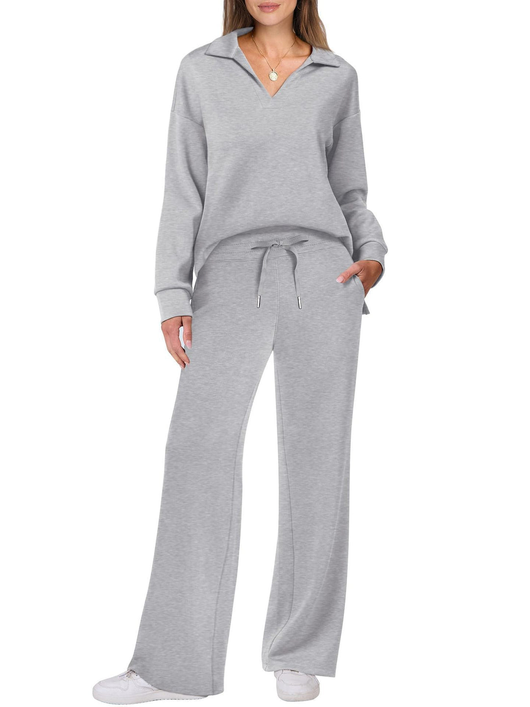 Dame Behageligt Sweatshirt Sæt med løs pasform og V-hals Stilla