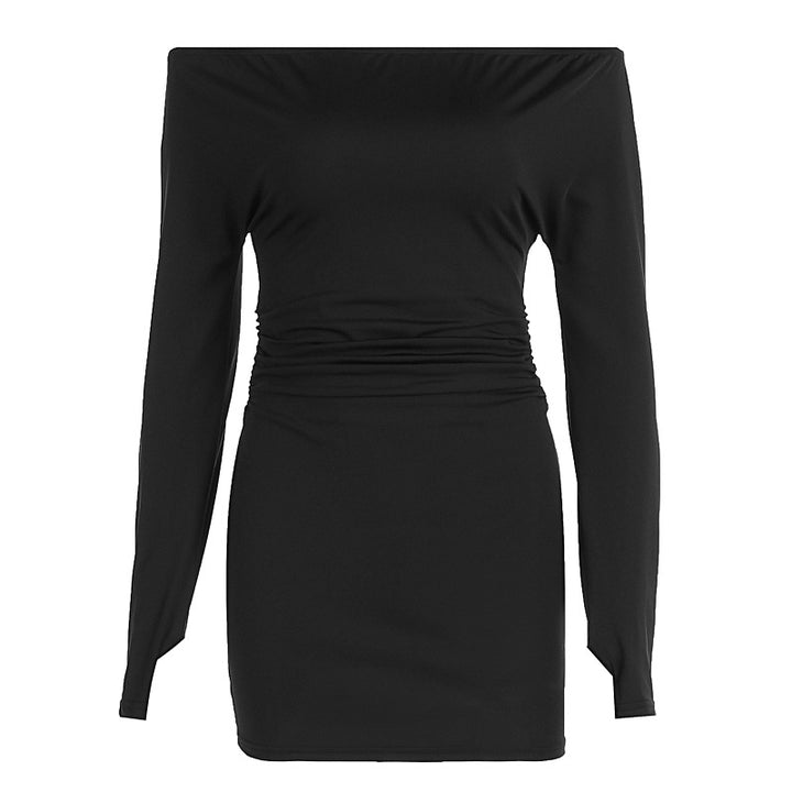 Dame elegant Off-Shoulder Minikjole med rynkede detaljer Stilla