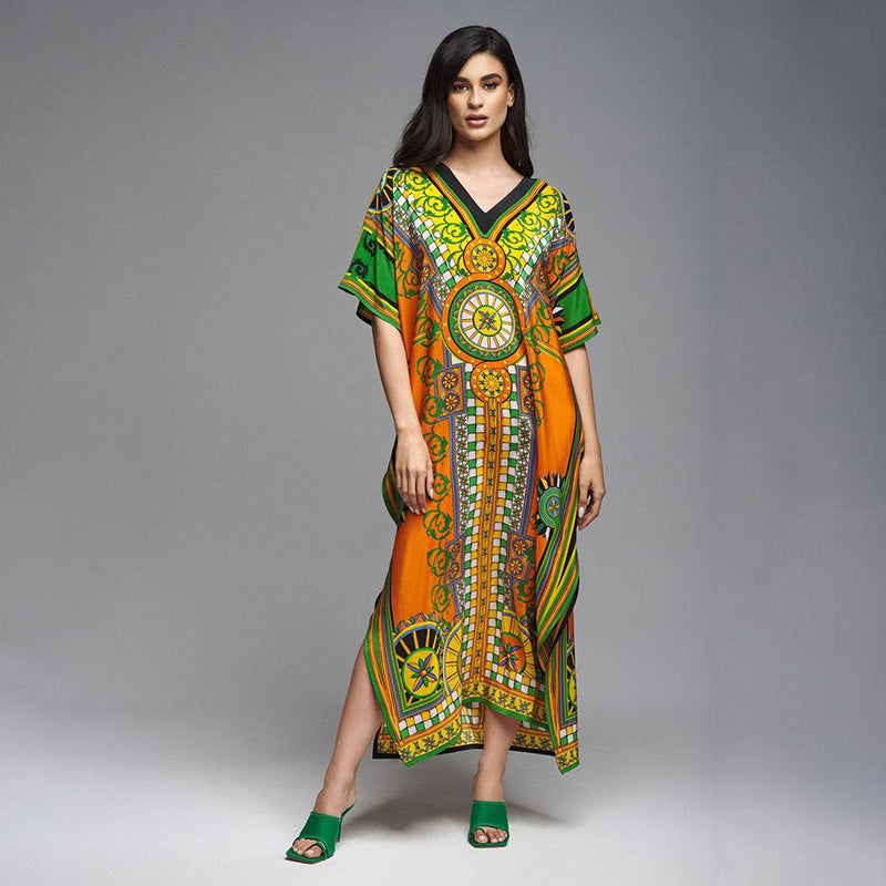 Dame Kaftan med kunstnerisk mønster og frisk design Stilla