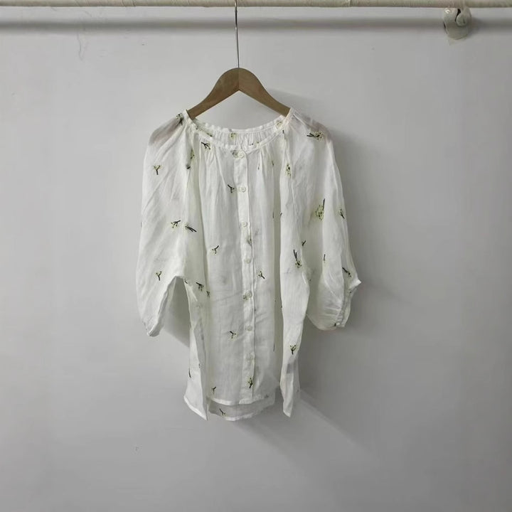 Dame Bestickt Oversize Knapbluse Stilla