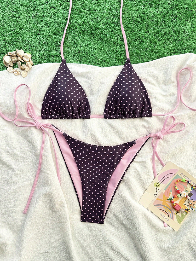 Dame triangel-bikini-sæt med justerbare bindebånd og dyreprint design Skovae
