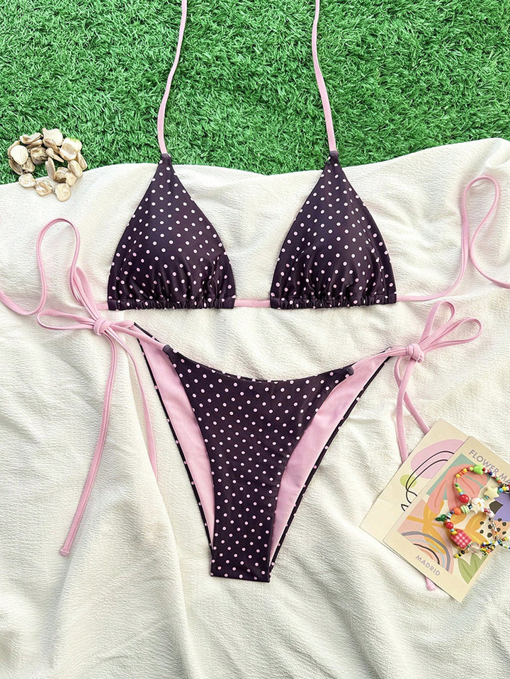 Dame triangel-bikini-sæt med justerbare bindebånd og dyreprint design Skovae
