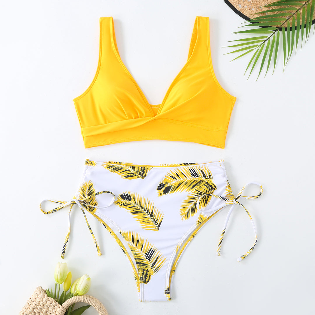 Damer Højtaljet Palmblad-Print Bikini-Sæt Stilla