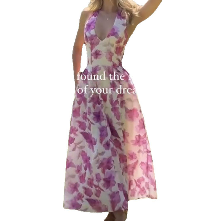 Damer Maxikjole med dyb V-hals og blomsterdesign Skovae