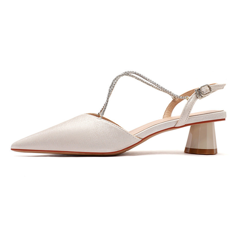 Kvinder Spids-Tå Slingback Hæle med Strassrem Stilla