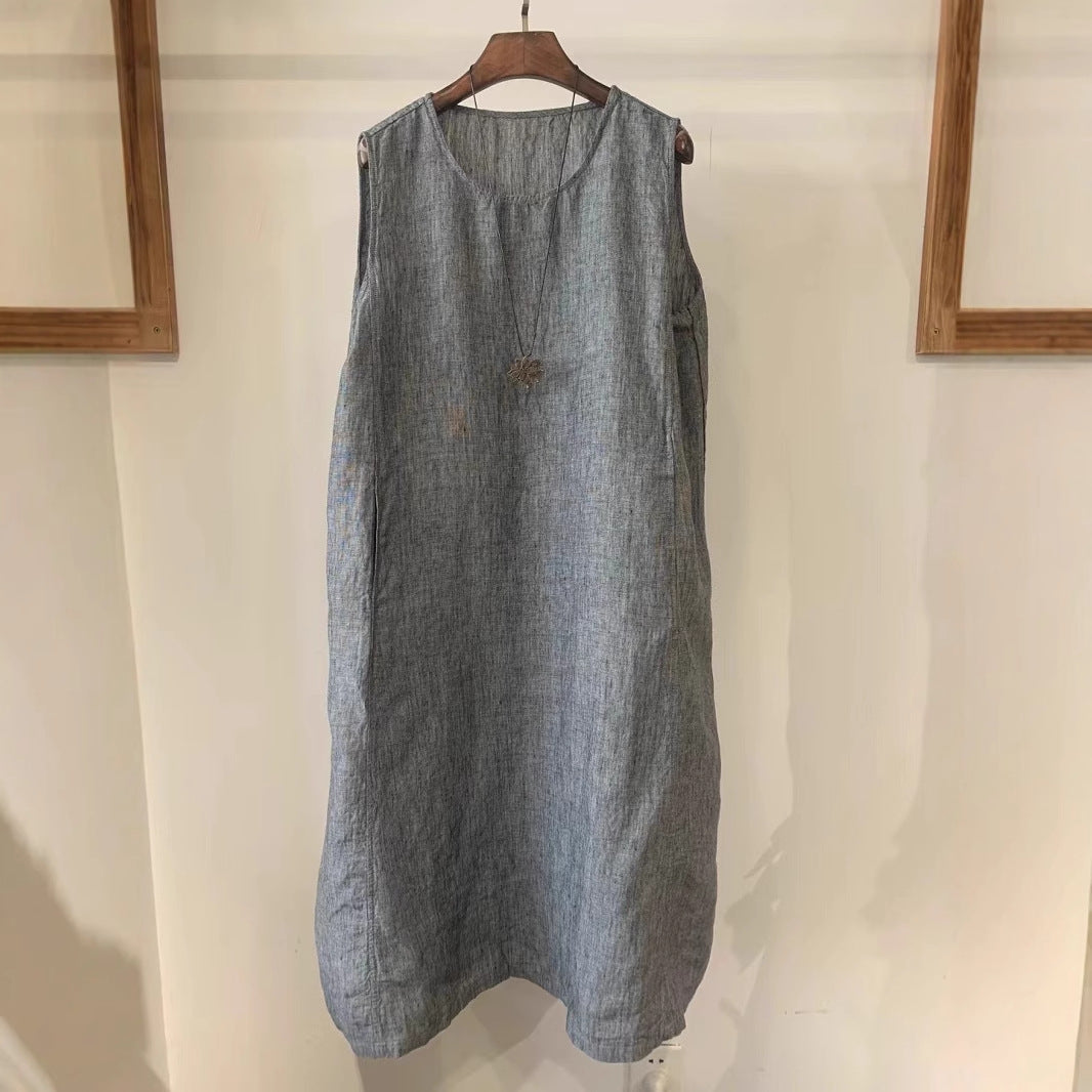 Dame Ærmeløs Linned Shift Kjole Stilla