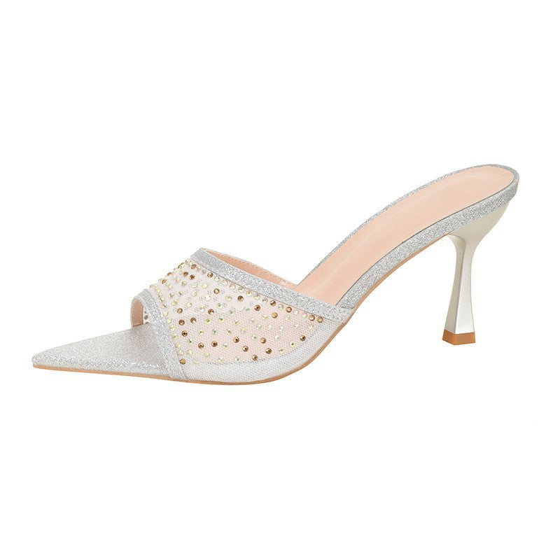 Dame Elegant Strass Åbne Tæer Hæle Mules Stilla