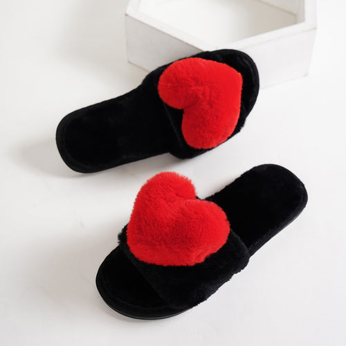 Dame Fuzzy Pantofler med hjerteformede applikationer Stilla