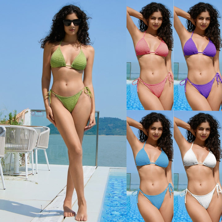 Dame Triangel-Bikini med trendy struktur og justerbare bånd Stilla