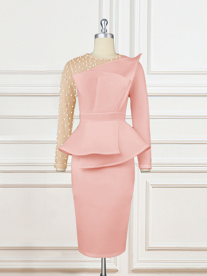 Dame Etuikjole med transparente puffærmer og dekorativt peplum Skovae