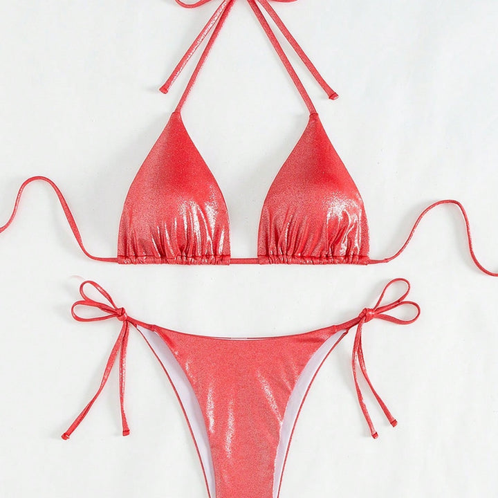 Dame Triangel-Bikini med skinnende effekt og justerbare stropper Stilla