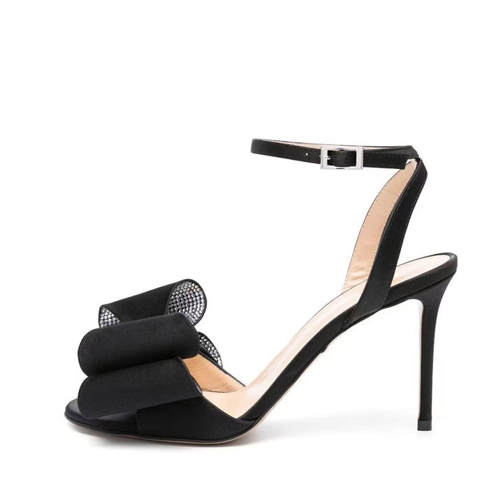 Femme Elegante Åben-Tå Hæl Sandaler med Dekorativ Bue Stilla