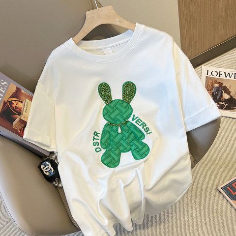 Dame T-shirt med glamorøst bjørnemotiv og fine glimmer-applikationer Stilla