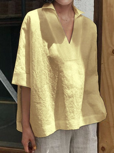 Dame Oversized Bluse med moderne V-udskæring og afslappet snit Stilla