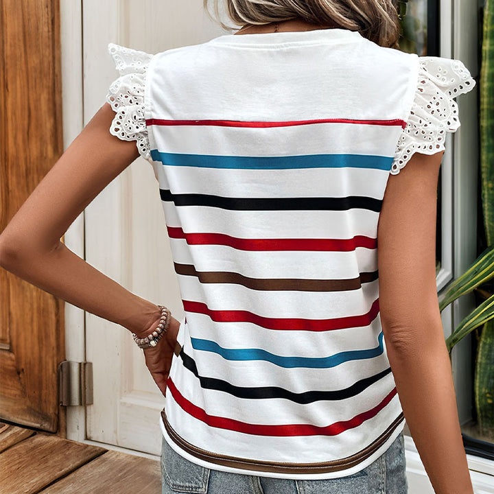 Dame T-shirt med spidse ærmer og stribet design Stilla